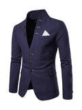 Mens Casual Solid Color Stand Collar Buttons Coats Blazers