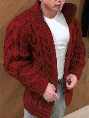 Men's Stand Collar Button Up Warm Knitted Sweater Cardigan for Winter