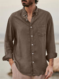 Men's Casual Plain Lapel Button Down Roll Up Sleeve Shirts