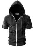 Simple Short Sleeve Drawstring Full Zip Mens Pink Hoodie