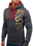 Stylish Pullover Drawstring Unique Dragon Print Hoodies for Men