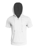 Men's Loose V-neck Short Sleeve Fitness Drawstring Hooded Tops