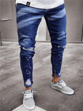 Mens Stylish Painting Print Slim Fit Holes Personality Ankle Pants