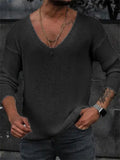 Men's Simple Pure Colour V Neck Long Sleeve Thin Knitted Tops