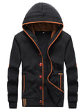 Men's Stylish Slim Hooded Sweater Casual Solid Color Button Comfy Coat