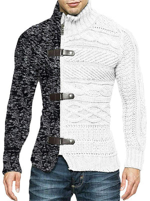 Contrast Color Zipper Turtle Neck Sweaters