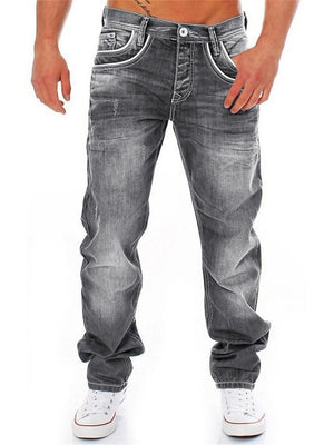 Fashion Washed Effect Casual Straight-Leg Denim Trousers