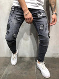 Mens Fashion Badge Patch Skinny Denim Ankle Pants