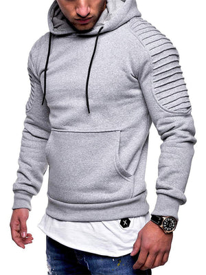 Male Casual Stretchy Striped Pleated Raglan Sleeve Pullover Hoodie