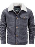 Mens Cozy Warm Corduroy Fleece Lined Bomber Jacket Coat