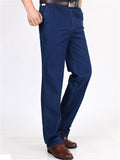 Elastane Classic Pure Color Straight Comfy Denim Pants