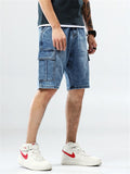 Casual Loose Denim Knee Shorts With Multi Pockets