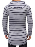 Men's Color-Block Knit Striped Mid-Length Hooded Cardigan Sweater