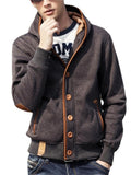 Men's Stylish Slim Hooded Sweater Casual Solid Color Button Comfy Coat