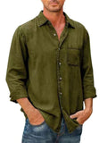 Fashion Long Sleeve Washed Cotton Button Up Shirts for Men