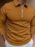 Men's Fashion Long Sleeve Vertical Stripe Zipper Polo Tops