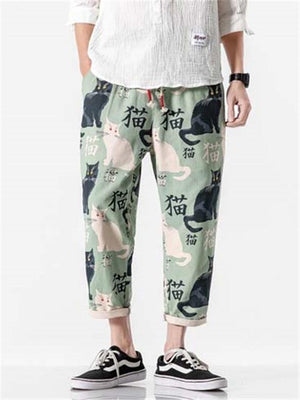 Oversized Characters Cats Print Fashion Casual Pants