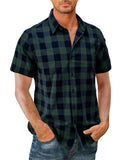 Hawaii Summer Short Sleeve Classic Plaid Lapel Shirt for Men