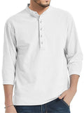 Mens Casual Comfy Solid Color Henley Shirts