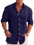 Men's Simple Office Wear Comfort Cotton Linen Lapel Button Shirts