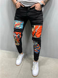 Casual Slim Fit Patchwork Denim Ankle Pants