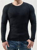 Male Trendy Fit Round Neck Pleated Raglan Sleeve Sweaters