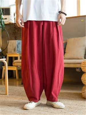 Casual Baggy Cotton&Linen Elastic Waist Pants