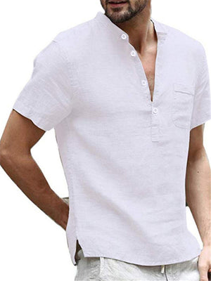 Men's Casual Comfy Short Sleeve Holiday Linen Shirts for Summer