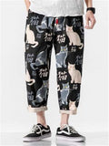 Oversized Characters Cats Print Fashion Casual Pants