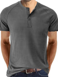 Relaxed Crew Neck Button Up Pure Color T-shirt for Men