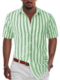 Men's Summer Classic Stripe Lapel Short Sleeve Button Beach Shirts