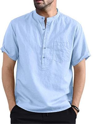 Mens Comfy Solid Color Short Sleeve Henley Shirts