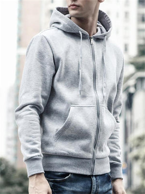 Men's Simple Style Solid Color Casual Zipper Hooded Coat