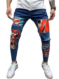 Casual Slim Fit Patchwork Denim Ankle Pants