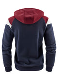 Men's Long Sleeve Contrast Color Zip Up Quilted Fleece Hoodies