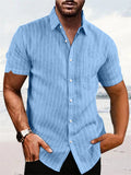 Summer Retro Vertical Stripe Short Sleeve Button Down Shirt for Men