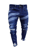 Mens Stylish Painting Print Slim Fit Holes Personality Ankle Pants