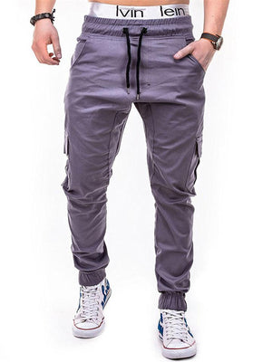 Mens Casual Pure Color Drawstring Ankle Banded Pants