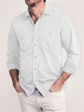 Men's Cozy All Match Lapel Long Sleeve Chest Pocket Shirts