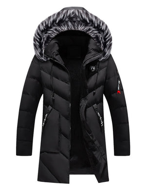 Mens Warm Parka Padded Coat With Fur Hood