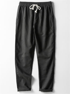 Mens Loose Breathable Straight Cotton&Linen Pants