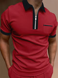 Men's Fashion Turn Down Collar Slim Fit Zipper Polo T-Shirt