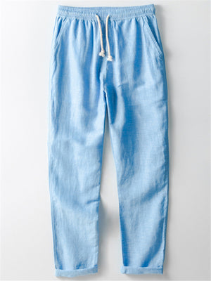 Mens Loose Breathable Straight Cotton&Linen Pants