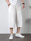 Men's Simple Style Casual Loose Large Size Retro Embroidered Cropped Pants