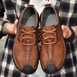 Mens Comfy Plus Size Stitching Print Lace Up Cargo Loafers