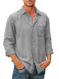 Fashion Long Sleeve Washed Cotton Button Up Shirts for Men