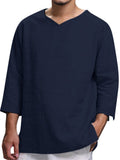 Men's Holiday Casual V-Neck Solid Color Loose Comfy Shirts