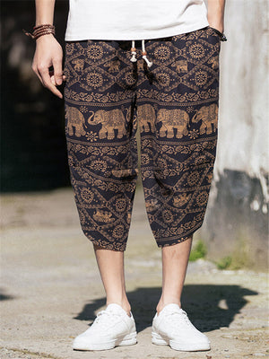 Comfy Retro Casual Print Elastic Waist Cropped Pants