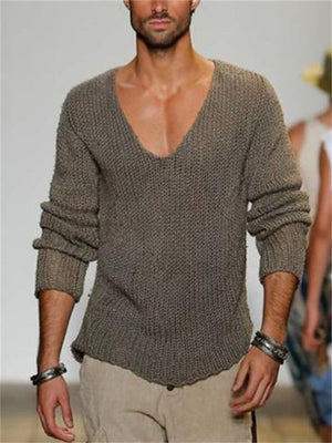 Pullover Style Simple Casual V-Neck Knitted Sweater