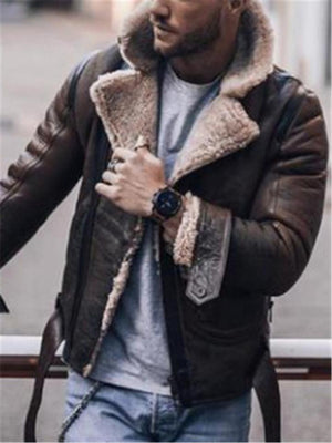 Punk Biker Aviator Bouclé Brown Bomber Jacket Coat For Men